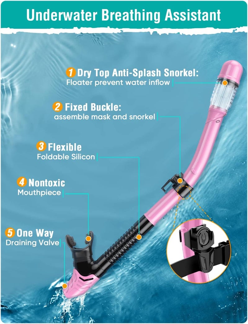 Seovediary Snorkel Set Adults Snorkeling Gear Anti-Fog Panoramic View Swim Mask Dry Top Snorkel Kit with Carry Bag for Snorkeling Scuba Diving Swimming Travel - Image 4